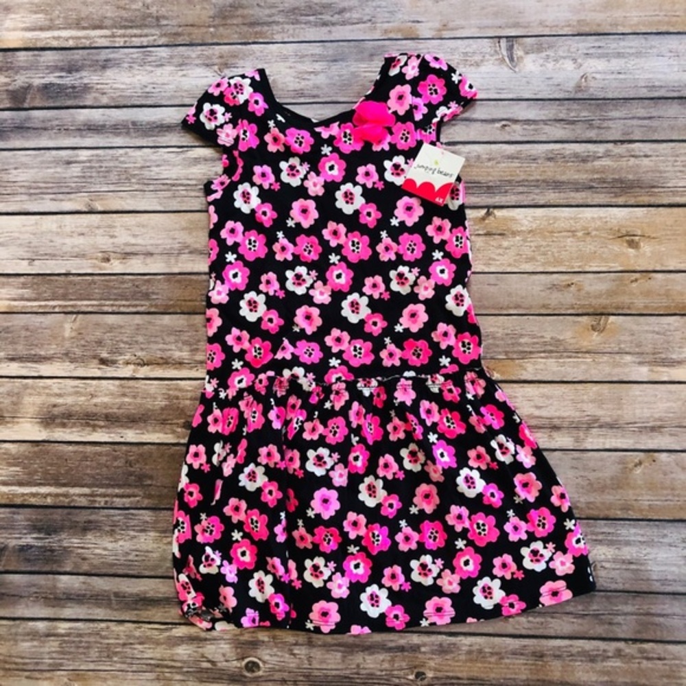 Girls black dress w/ bright pink flowers! Size 6X